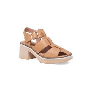 NEW DJANGO & JULIETTE women's jear leather platform sandals in tan